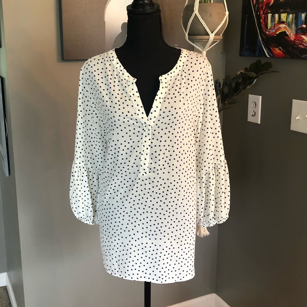 Polka Dot Blouse with Ruffled Sleeves